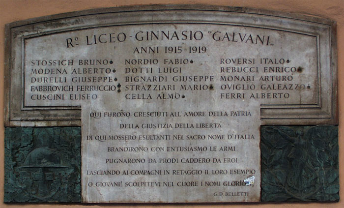 Lapide caduti Liceo Galvani nella Grande Guerra